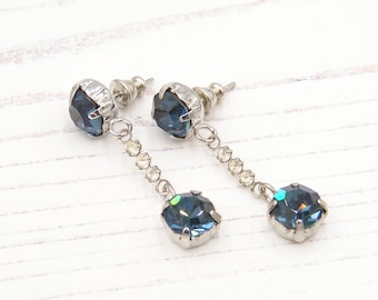 Montana blue Austrian Crystal Drop Earrings, Blucha™ Georgian Regency Vintage Style Limited Edition Jewellery, UK Handcrafted