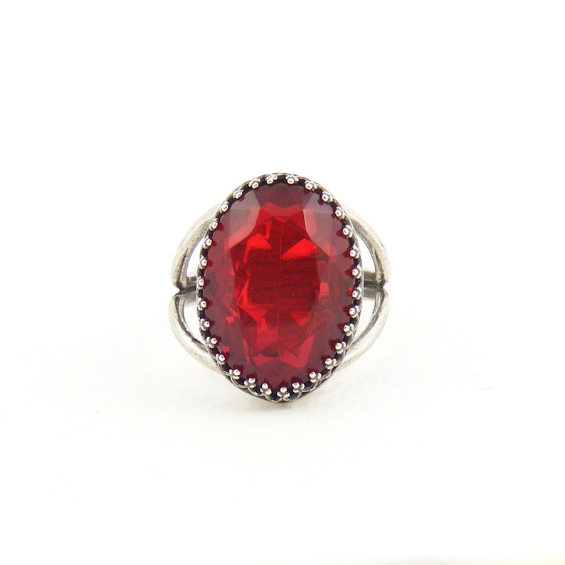 Red Cocktail Ring, Scarlet Vintage Crystal, Adjustable Ring, Handcrafted Vintage Style Jewellery image 2