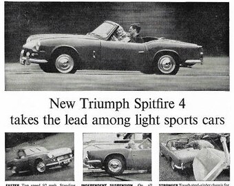 Triumph Spitfire Car Print 1962, Original Advertising Wall Art