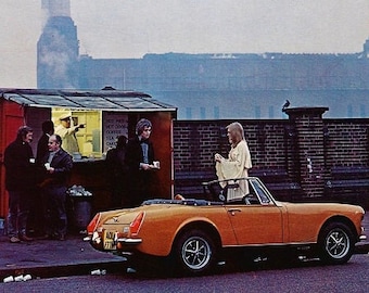 MG Midget Car Print 1973, Original Advertising Wall Art