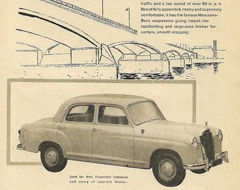 Mercedes Car Print 1958, Original Advertising Wall Art