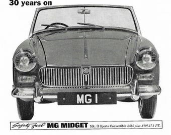 MG Midget Car Print 1964, Advertising Wall Art