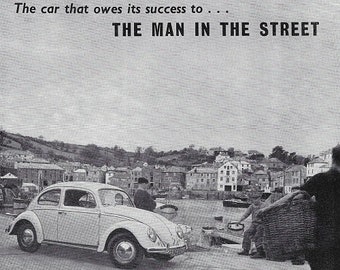 VW Beetle Car Print 1960, Original Advertising Wall Art