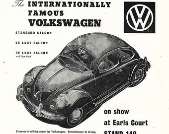 VW Beetle Car Print 1953, Original Advertising Wall Art