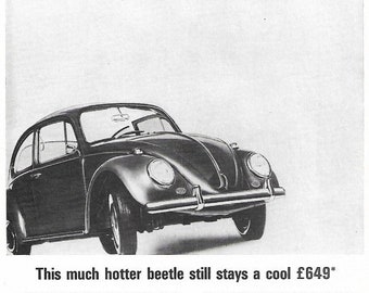 VW Beetle Car Print 1965, Original Advertising Wall Art