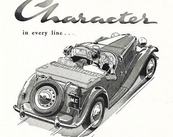 MG Midget Car Print 1952, Original Advertising Wall Art