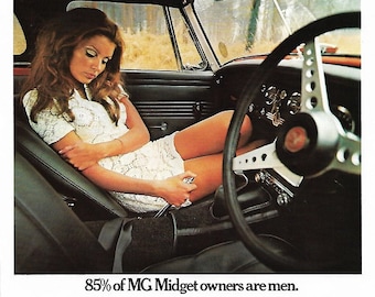 MG Midget Car Print 1970, Original Advertising Wall Art