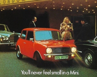 Mini Car Print 1974, Original Advertising Wall Art