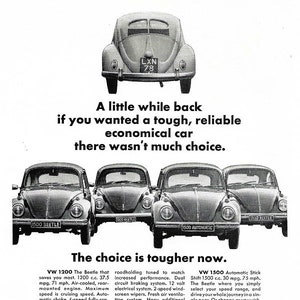 VW Beetle Car Print, Advertising Wall Art 1968