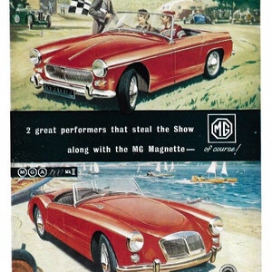 MGA and MG Midget Car Print 1961, Original Advertising Wall Art