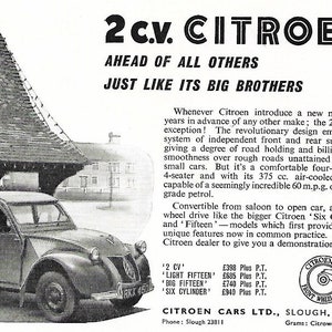 Citroen 2CV Car Print 1954, Original Advertising Desk Art