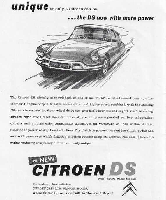 Citroen DS Car Print 1961 Advertising Wall Art | Etsy