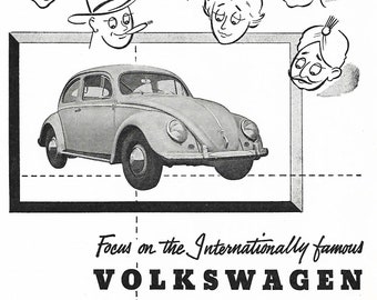 VW Beetle Car Print 1957, Original Advertising Wall Art