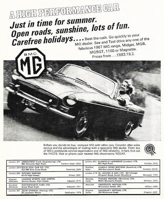 MGB Car Print 1967, Original Advertising Wall Art - Etsy