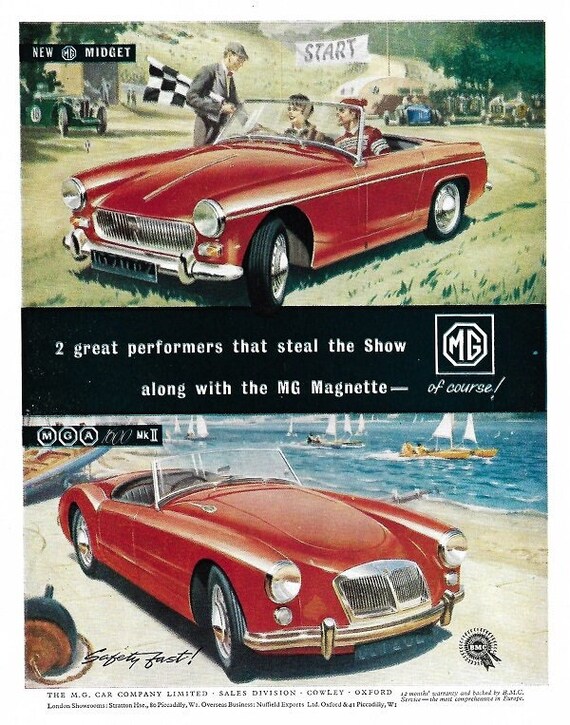 MG M Type Midget リトグラフアート MGA and MG Midget Car Print 1961, Original Advertising Wall Art - Etsy