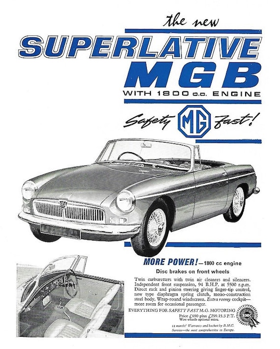 MGB Car Print 1962, Original Advertising Wall Art - Etsy
