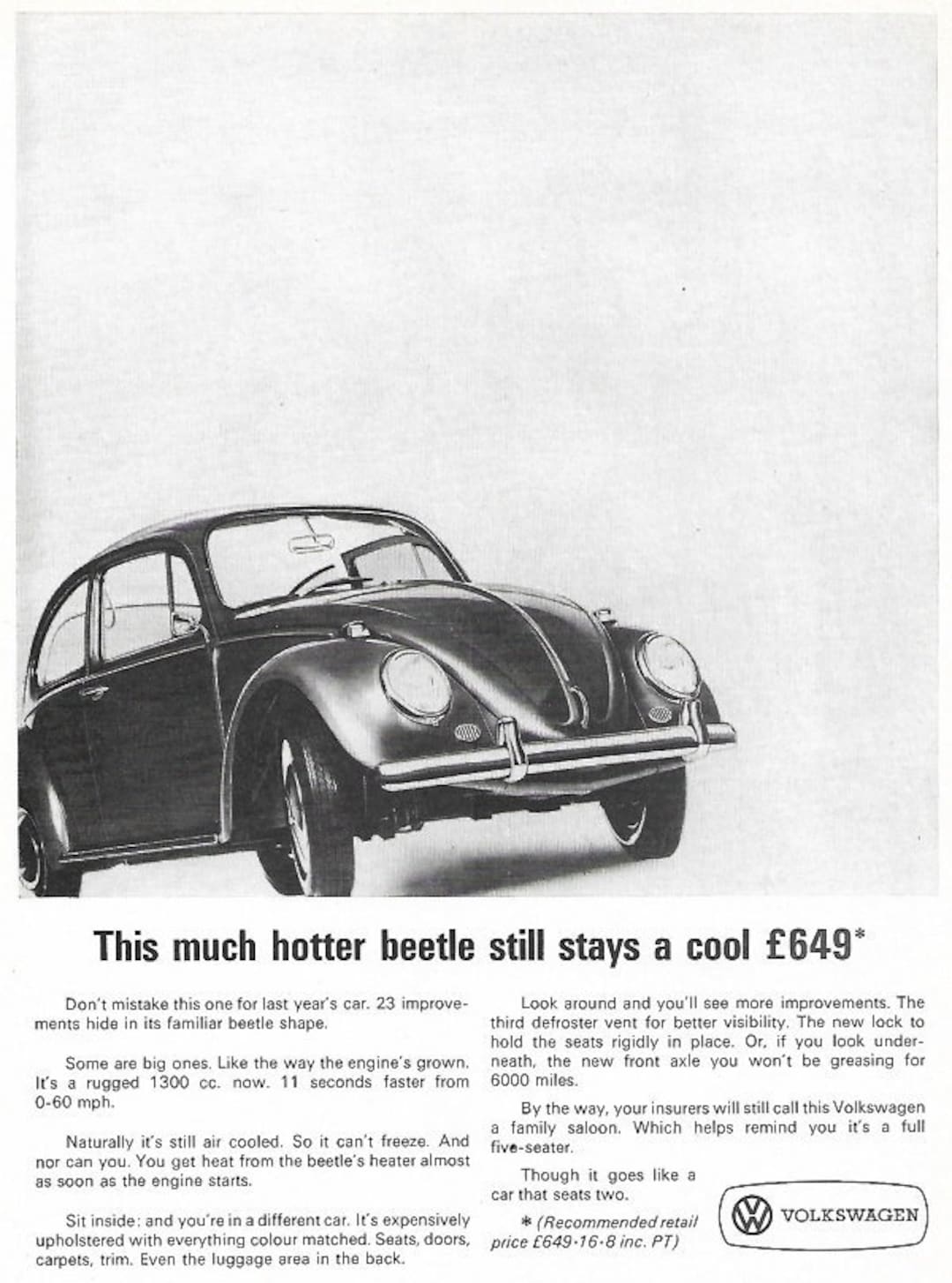 Volkswagen Beetle ポスター VW Beetle Car Print 1965, Original Advertising Wall Art - Etsy