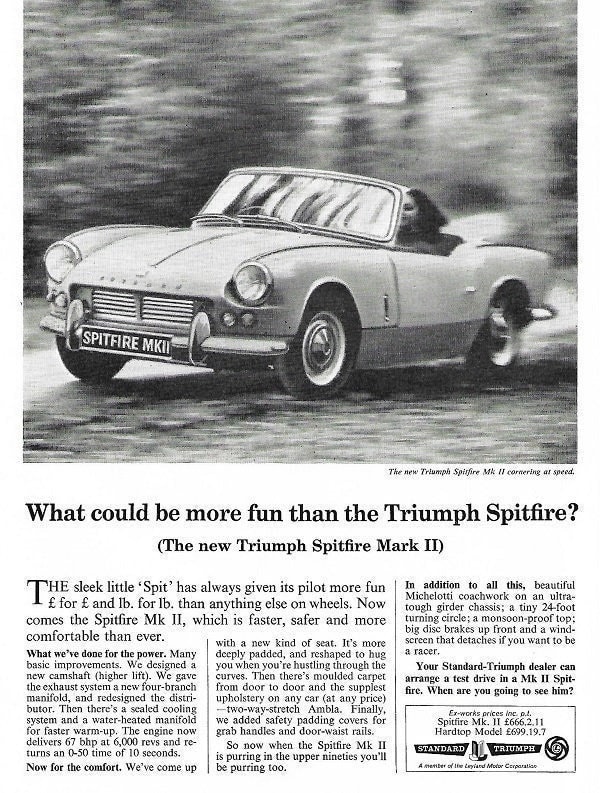 Triumph Spitfire Car Print 1965, Original Advertising Wall