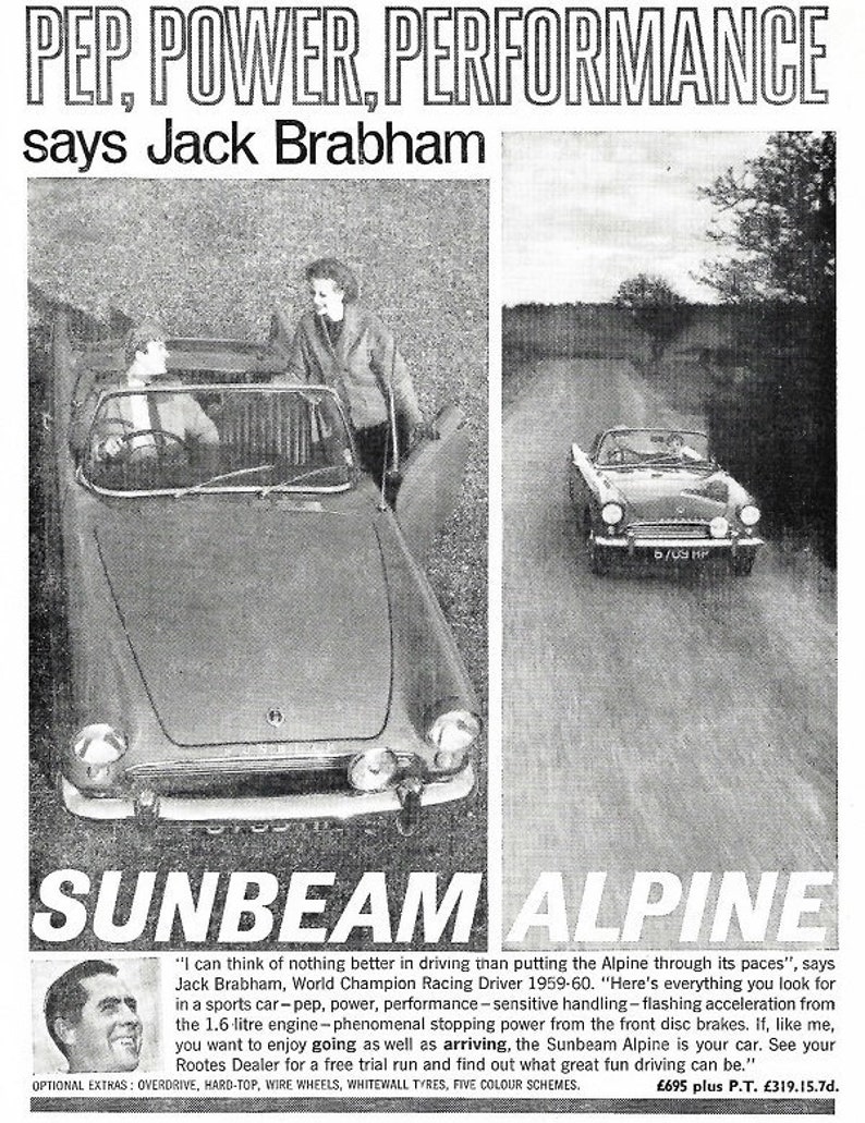 Sunbeam Alpine Car Print 1961, Original Advertising Wall Art image 1