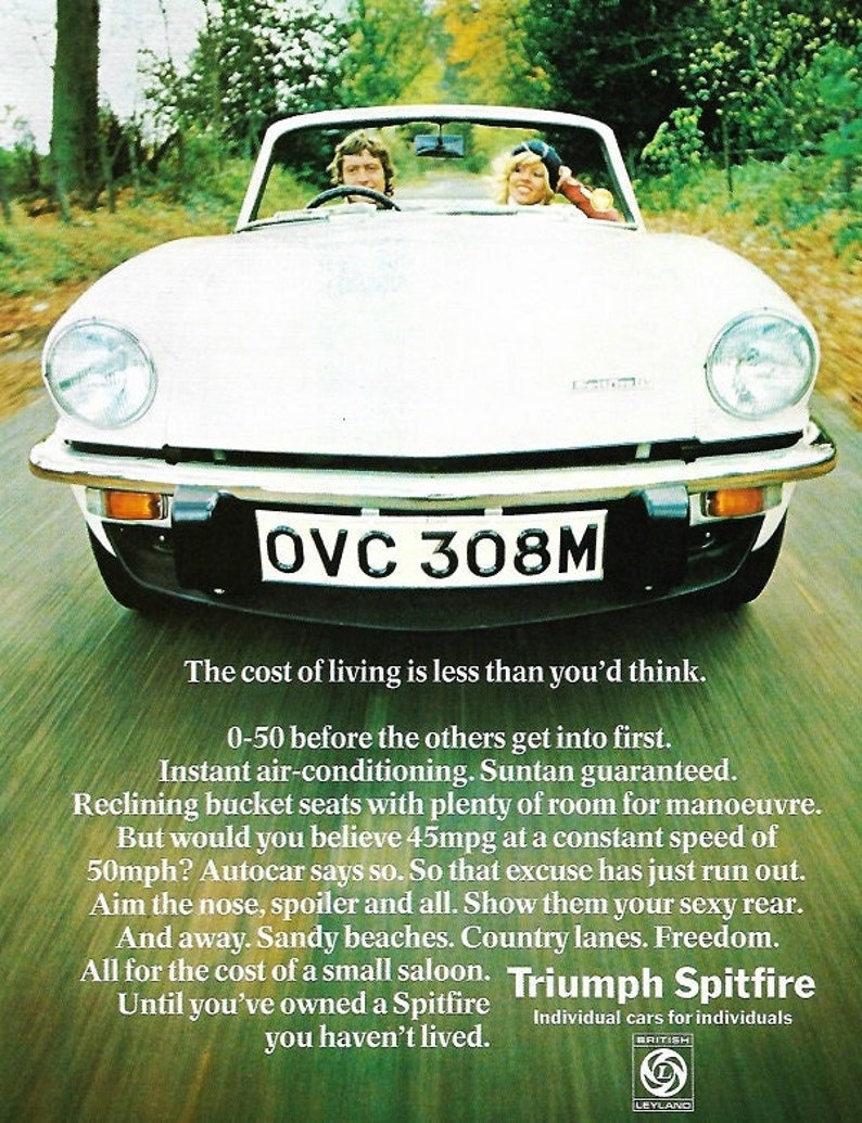 Triumph Spitfire Car Print 1974, Original Advertising Wall Art image 1