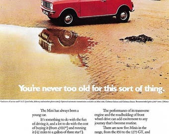 Mini Car Print 1973, Original Advertising Wall Art
