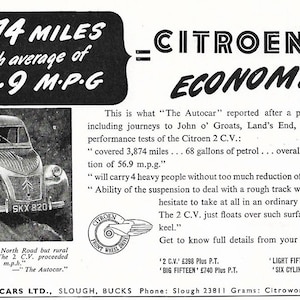 Citroen 2CV Car Print 1954, Original Advertising Wall Art