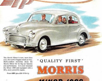 Morris Minor Car Print 1956, Original Car Advert