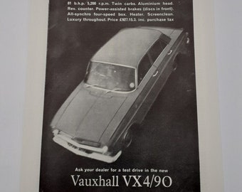 Original Vauxhall VX4/90 Advert from 1962 - Classic Car UK Ad Advertisement VX4 90