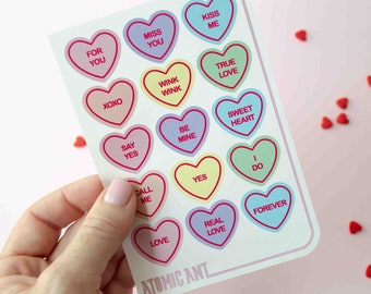 Pegatinas de corazón conversacional: 15 notas de amor en tonos pastel, hechas a mano