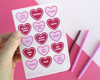 Pegatinas de corazón con la frase "Clueless" (conversación inspirada en Clueless) - Sellos para sobres hechos a mano