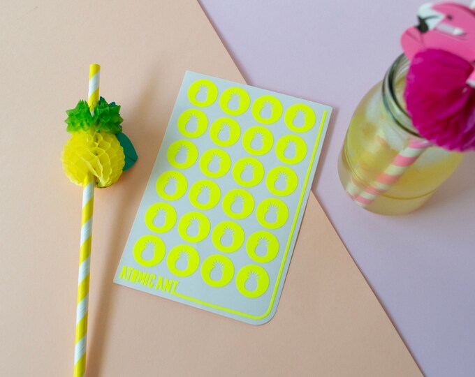 24 Pineapple Stickers in Neon Yellow Handmade Envelope Seals Wedding ...