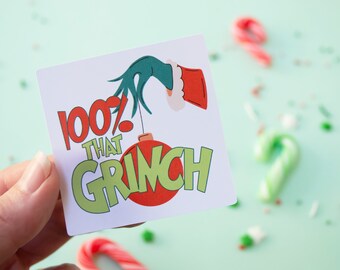 ¡100% ese grinch! Hoja de pegatinas - 12x Pegatinas - Regalos de Navidad - Tema de embalaje - Fiesta de Navidad