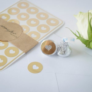 24 Envelope Seals in Gold Foil  - Handmade Heart Stickers - Wedding invitations & favours - Baby Shower - Hershey Kisses - Gift Wrapping