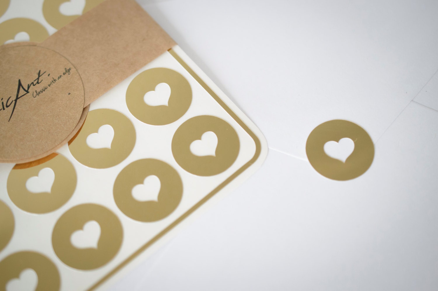 24 Envelope Seals in Gold Foil Handmade Heart Stickers Etsy
