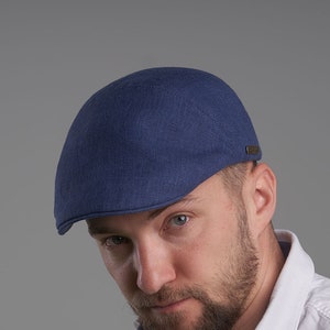 IVY FIVE Linen Flat Cap 5 Panel Summer Hat Men Scally Cabbie Driving Irish Ivy Gatsby Baker Boy Breathable Handmade Poland BLUE