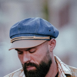 HARLEY gorra vaquera de algodón puro con visera de cuero natural AZUL CLARO / bEIGE