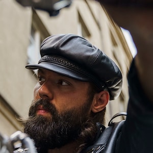 KUNST Genuine Leather Artist Balloon 8 Panels Large Crown Cap French Artist Painters Applejack Irish Paper Boy Big Size XXXL Hats BLACK