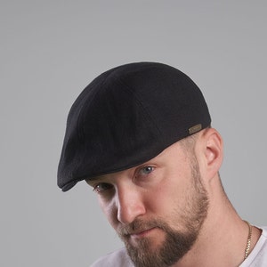 RUSTY Linen Flat Cap 6-Panel Duckbill Summer Ivy Cap Breathable Driving Hat Sun Hat BLACK