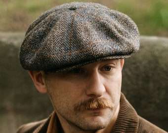 PEAKY Gorra Harris Tweed Newsboy 8 Panel Boina Gatsby Estilo Peaky Baker Boy Sombrero Lana Hombre Vintage Retro Elegante MARRÓN AZUL