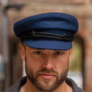Tissu de laine DANUBE MOD 3 traditionnel polonais ficelle casquette breton grec pêcheur capitaines marin skipper marin chapeau bleu