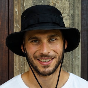 Chapéu de algodão afegão Boonie, chapéu para safári, caminhada, sol, ar livre, militar, pesca, selva, exército, mochila, acampamento, caminhada, Booney, viagem, preto