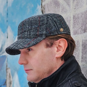 PATROL Harris Tweed Pure Wool Duty Ranger Jockey Plain Baseball Cap Trucker Sports Snapback Military Hunting Strapback Retro Hat GRAY - RED