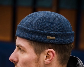 DOCKER Harris Tweed Beanie Cap Pure Scottish Wool Leon Stevedore