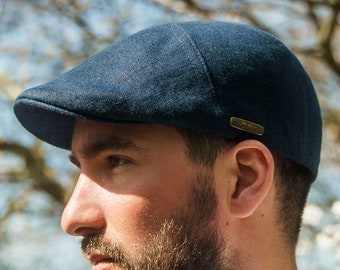 IVY FIVE Linen English 5 Panels Summer Men Flat Cap Sixpence Derby Irish Newsboy Golf Duckbill  Drive Bicycle Paddy Airy nAVY BLUE