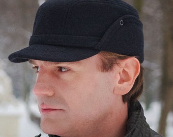 SAWYER Wool Nylon Cashmere Blend Warm Winter Mens Foldable Earflap Cap and Quilted Lining Mountain Trooper Military Alpine Sherpa Hat GRAY