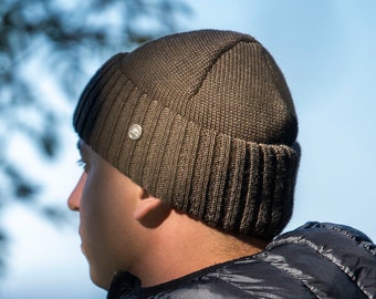 ORSO Extra Fine Merino Wool Beanie Ribbed Knit Hat Warm Winter Fisherman Cap Outdoor Adventure Classic Vintage Soft Breathable KHAKI-BROWN