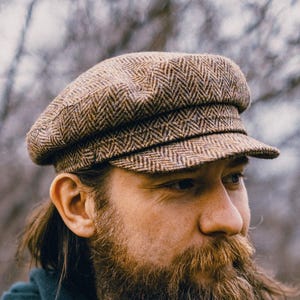 PIREUS Harris Tweed Pure Wool Greek Fisherman Breton Cap Sailor Captains Nautical Skipper Seaman Mariner Boatman Yachtsman Hat BEIGE-BROWN