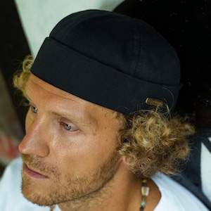 DOCKER Lightweight Cotton Beanie Cap Soft Breathable Dock Hat Sailor Leon Style Longshoreman Spring Summer Watch Cap Above Ear Fit BLACK