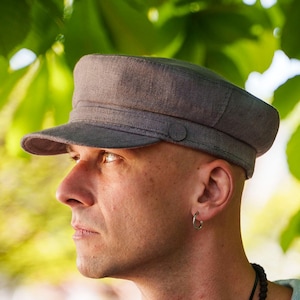 PIREUS Gorra Lino Bretón Pescador Marinero Skipper Náutico Capitán Griego Mariner Sombrero Verano GRIS
