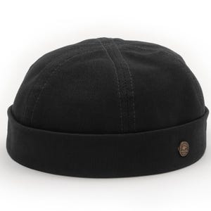 DOCKER Panama Cotton Beanie Cap Soft Breathable Dock Hat Sailor Leon Style Longshoreman Spring Summer Watch Cap Above Ear Fit BLACK